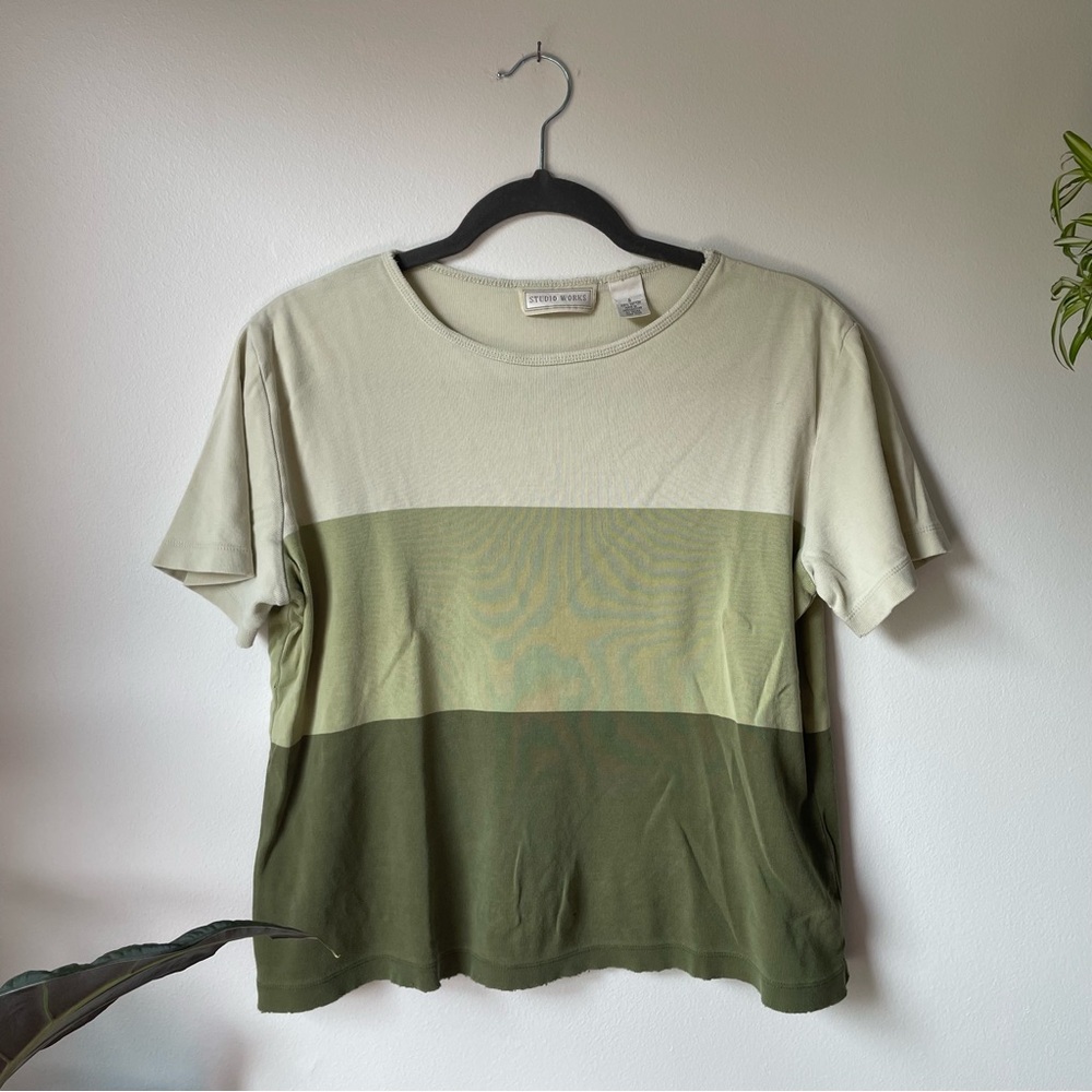 Vintage shades of green color block tee by Studio Works, size small